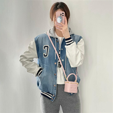 9a+ quality celine denim and lambskin varsity hooded jacket